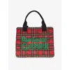 Barbour Womens  X Ganni Logo-embroidery Check-print Waxed Cotton Tote Bag