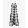 Barbour Womens Ecru Black Maya Check-print Linen Midi Dress