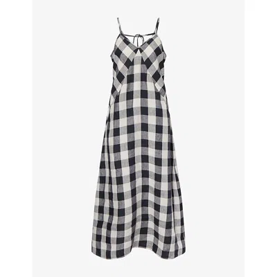 Barbour Womens Ecru Black Maya Check-print Linen Midi Dress