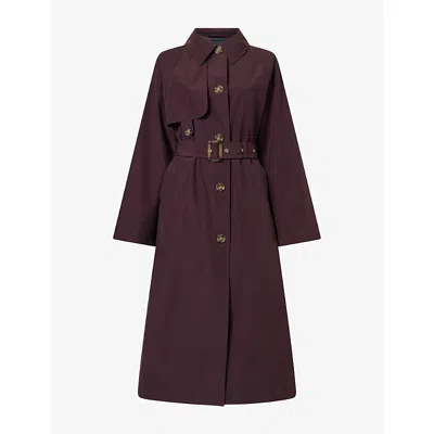 Barbour Womens Fig/shadow Classic Antonella Long-line Cotton-blend Trench Coat