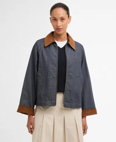 Barbour Freckleton Denim Jacket Dress Contrast Collar Cuffs In Blue