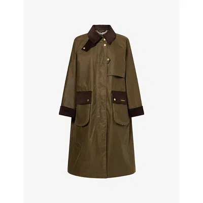 Barbour Womens Kirklees Corduroy-collar Waxed-cotton Jacket Beech/ancient