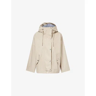 Barbour Womens Light Sand/navy Gingham Kingswood Hooded Cotton-blend Jacket In Neutral