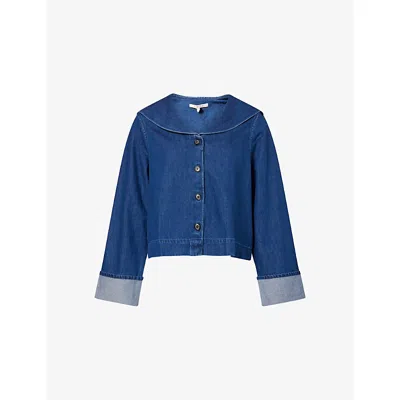 Barbour Womens Mid Wash Indigo Dartmoor Sailor-collar Denim Top In Multi