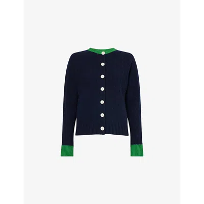 Barbour Womens  The Edit By Alexa Chung Cable-knit Wool Cardigan In Nero Navy