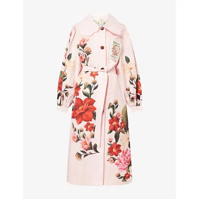 Barbour Womens Pink Bloom/cream Flower  X Farm Rio Bromelia Floral Shell Trench Coat In Multi