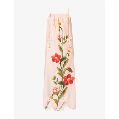 Barbour Womens Pink Edens Bloom  X Farm Rio Bromelia Linen Midi Dress In White