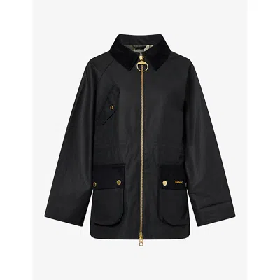 Barbour Womens Treeton Waxed-cotton Jacket Black/ancient