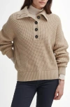 Barbour Woodside Long Sleeve Waffle Knit Cotton & Wool Polo Sweater In Oatmeal
