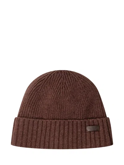 Barbour Wool Beanie Hat In Mid Brown