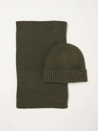 Barbour Wool Blend Beanie Hat And Scarf Gift Set With Applied Logo In Green