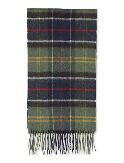 Barbour Wool Blend Fine Knit Check Pattern Scarf With Fringe Detailing In Multicolour