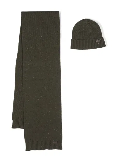 Barbour Wool Blend Knit Scarves With Ribbed Detailing In Green