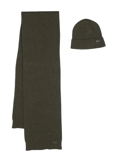 Barbour Wool Blend Knit Scarves With Ribbed Detailing In Green