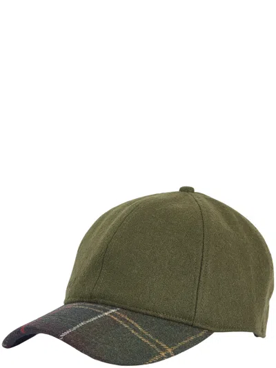 Barbour Wool Blend Plaid Check Pattern Adjustable Cap With Curved Peak In Green