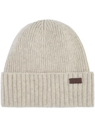 Barbour Wool Blend Ribbed Knit Logo Patch Pull-on Style Turn-up Brim Hat In Grey