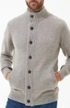 Barbour Fine Knit Wool Zip-through Sweater With High Neck And Button Closure In New Stone