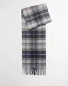 Barbour Tartan-patterned Fringed-hem Scarf In Gray