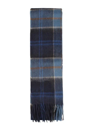 Barbour Wool Cashmere Tartan Scarf In Blue