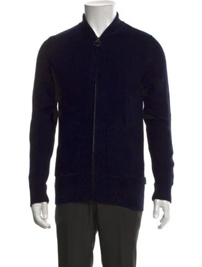 Pre-owned Barbour Wool Collar Cardigan W/ Tags In Blue