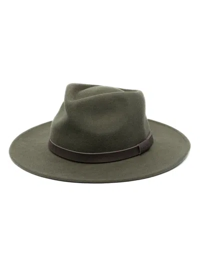 Barbour Wool Felted Debossed Logo Leather Band Crown Flat Brim Hat In Green