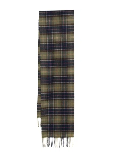 Barbour Wool Flannel Tartan Check Fringed Edge Wraparound Scarf In Multicolour