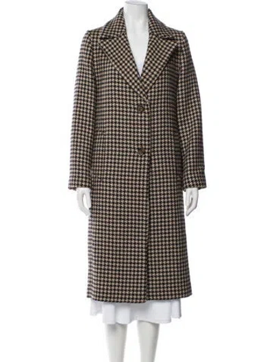 Pre-owned Barbour Wool Houndstooth Print Coat In Brown