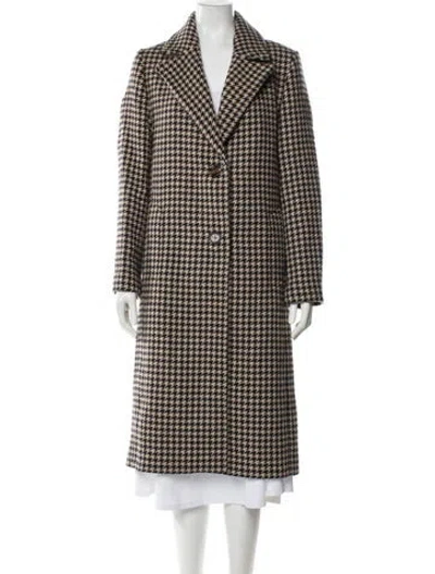Pre-owned Barbour Wool Houndstooth Print Peacoat In Brown