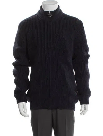 Pre-owned Barbour Wool Mock Neck Cardigan In Blue