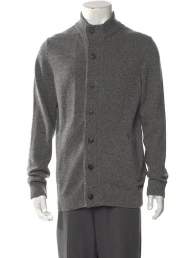 Pre-owned Barbour Wool Mock Neck Cardigan In Gray