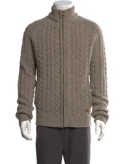 Pre-owned Barbour Wool Mock Neck Cardigan In Neutrals