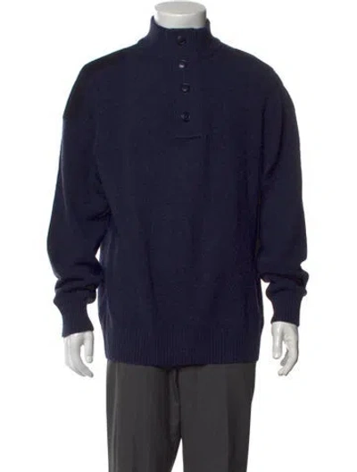 Pre-owned Barbour Wool Mock Neck Pullover In Blue