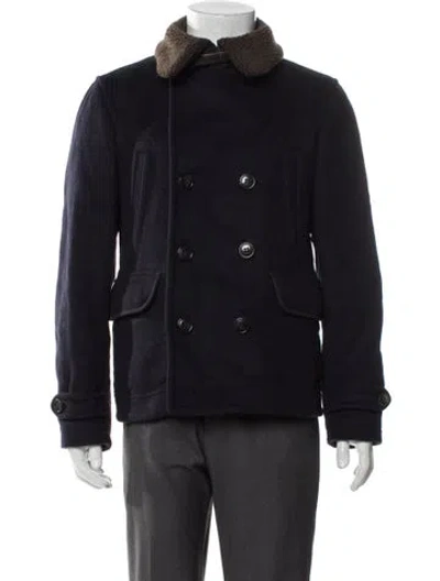 Pre-owned Barbour Wool Peacoat In Blue