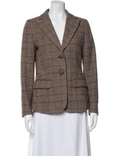 Pre-owned Barbour Wool Plaid Print Blazer In Brown