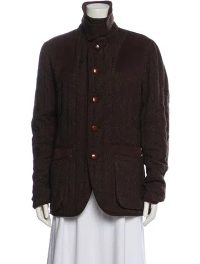 Pre-owned Barbour Wool Plaid Print Jacket In Brown