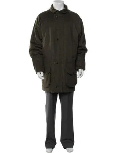 Pre-owned Barbour Wool Plaid Print Jacket In Green