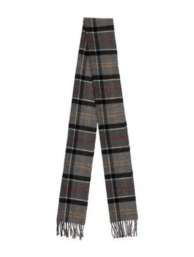 Pre-owned Barbour Wool Plaid Print Scarf In Grey