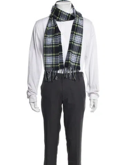 Pre-owned Barbour Wool Plaid Print Scarf W/ Tags In Blue