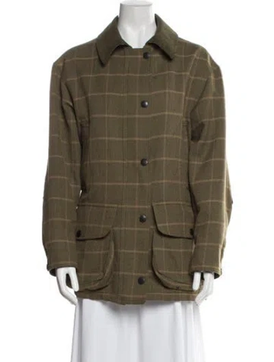 Pre-owned Barbour Wool Plaid Print Utility Jacket In Green