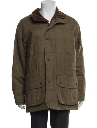 Pre-owned Barbour Wool Plaid Print Utility Jacket In Green