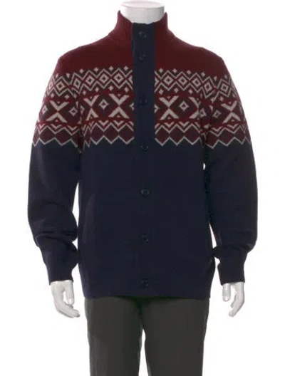 Pre-owned Barbour Wool Printed Cardigan In Blue