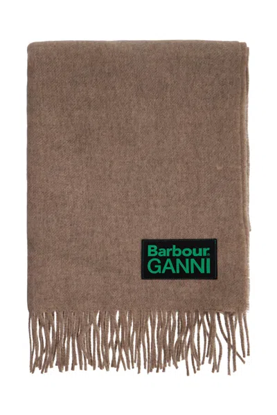 Barbour Wool Scarf With Patch Logo Design In Brown