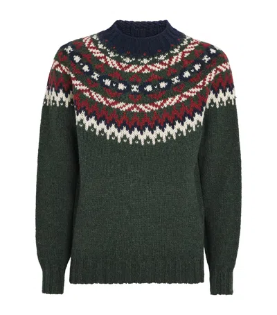 Barbour Wool Scottish Made Fair Isle Sweater In Green