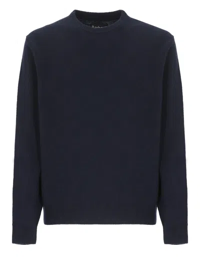 Barbour Crewneck Wool Sweater With Long Sleeves And Ribbed Trims In Blue