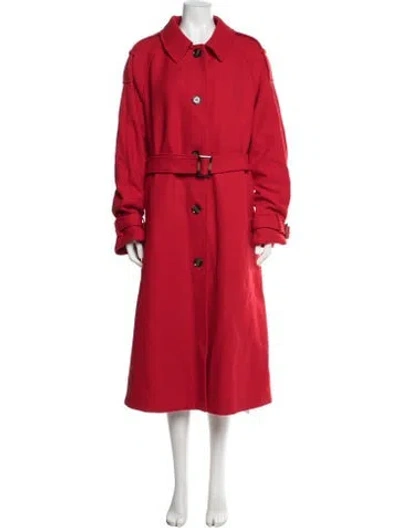 Pre-owned Barbour Wool Trench Coat In Red