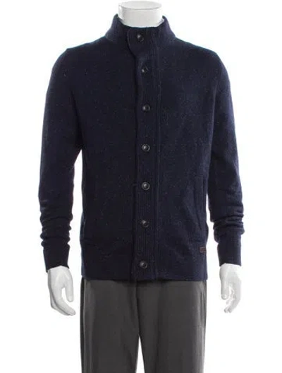 Pre-owned Barbour Wool Turtleneck Cardigan In Blue