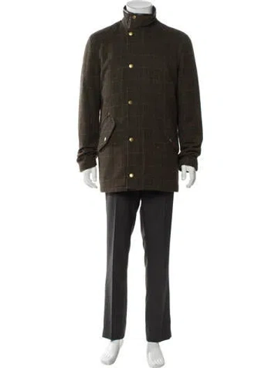 Pre-owned Barbour Wool Tweed Pattern Peacoat In Green