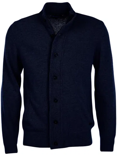 Barbour Wool Zip Through Sweather In Blue
