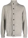 Barbour Fine Knit Wool Zip-through Sweater With High Neck And Button Closure In Gray