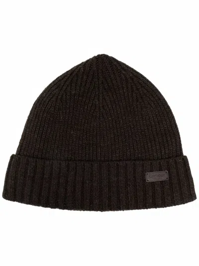 Barbour Wool-blend Logo Patch Knit Beanie With Ribbed Turn-up Brim In Green